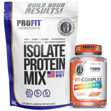 Imagem de Kit Whey Isolate Protein Mix 900g Sabores + Multivitamínico Vit-Complex 90caps - Profit (Refil, Leite Ninho)