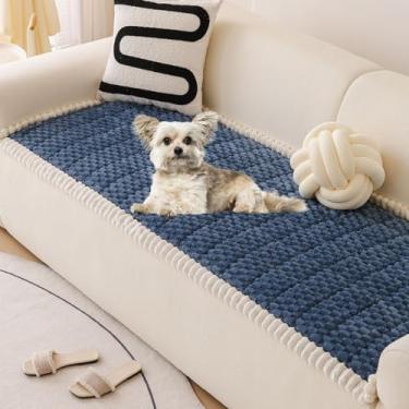 Imagem de vctops Capa de sofá de pele sintética azul para cães, lavável, felpuda para sofá de 3 almofadas, capa de sofá antiderrapante (azul, 71 x 150 cm)