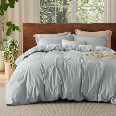 Imagem de Capa de edredom Bedsure 100% algodão lavado Queen Size  Mist Blue