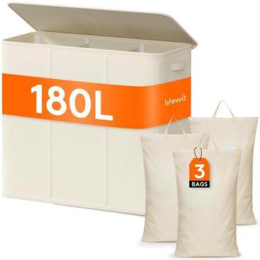 Imagem de Cesto de roupa suja Lifewit Triple com tampa e 3 sacos 180L branco