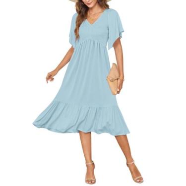 Imagem de Vestido de verão AUSELILY feminino com decote em V, manga curta, azul 