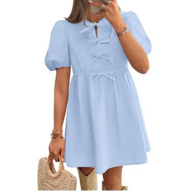 Imagem de Vestido ZESICA Summer de manga curta com babado frontal azul