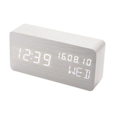 Imagem de Despertador: Calendário perpétuo, LED, controle de voz, madeira - J-On