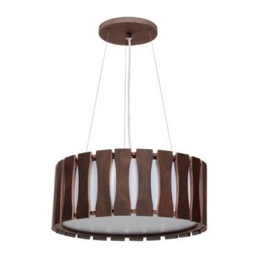 Imagem de Lustre Pendente de Madeira Redondo 40cm com 4 Bocais E27 Cor Imbuia Lu