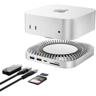 Imagem de GIISSMO Base para Mac Mini M4, hub USB C de alumínio com suporte e hub HDMI para M4 e Pro 2024, com gabinete SSD M.2 NVMe/SATA, HDMI 4K60Hz, 10G USB A/C, 5G USB A*2, carregamento, SD/TF, áudio