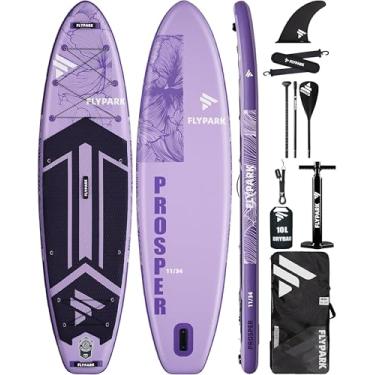 Imagem de FLYPARK Flypark 11'x34'' prancha de stand up paddle inflável super larga, sup largo ultra estável para 2 pessoas/família/tamanho grande com alça de ombro, mochila grande de 100l, bungees dup