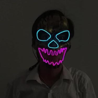 Imagem de SHANJIA Máscara de Halloween, máscara iluminada, crânio assustador com iluminação LED para festival de Halloween, cosplay, baile de máscaras, festa de carnaval (estilo 9)
