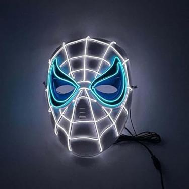 Imagem de SHANJIA Máscara de Halloween, máscara iluminada, crânio assustador com iluminação LED para festival de Halloween, cosplay, baile de máscaras, festa de carnaval (estilo 18)