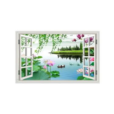 Imagem de Falsas Janelas Paisagens Impressões em Tela-Lago Lótus Imagem arte moderna-Natureza Pintura Decoração Parede 70x115cm Sem Moldura