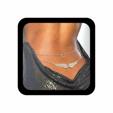 Imagem de Allereyae Corrente de cintura gótica com asas de anjo sexy douradas, correntes para o abdômen, cintura para o corpo, corrente de corpo de asa de anjo, ajustável, biquíni, joia de verão e praia para