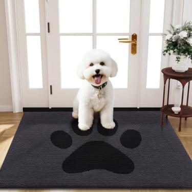 Imagem de Buganda Tapete de porta de cachorro para patas enlameadas, capachos absorventes de sujeira antiderrapante, tapete de baixo perfil lavável para cães de lama, tapete de entrada para piso interno (101 x