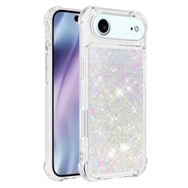 Imagem de Capa de telefone à prova de choque para iPhone Air com glitter líquido de areia movediça e corações flutuantes, capa de TPU de camada dupla reforçada com 4 cantos, protetor de telefone seguro