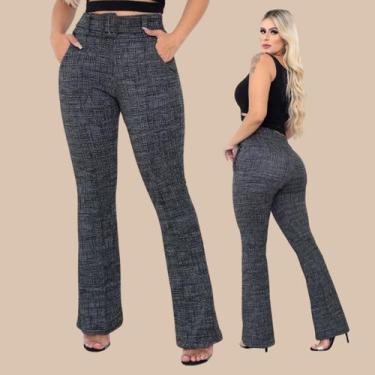 Imagem de Calça flare bailarina Feminina cintura alta cinto - Nerimar Modas, P, 