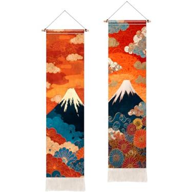 Imagem de BVBOX 2 peças de tapeçaria floral vertical, tapeçarias de borla preta para pendurar na parede vertical, decoração de casa para sala de estar, quarto