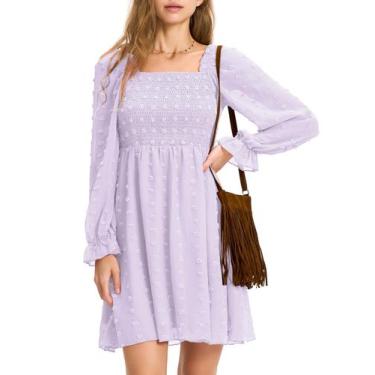 Imagem de Vestido EXLURA 2024 Fall Swiss Dot, manga comprida, roxo, feminino