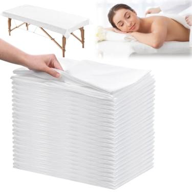 Imagem de Ptwola Lençóis de cama descartáveis 80 x 180 cm, tecido não tecido, lençóis de mesa de massagem, respirável, durável, spa, para massagem, tratamentos de beleza, tatuagens, hotéis de depilação (branco)