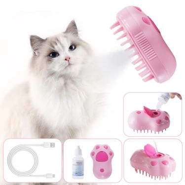 Imagem de Escova a vapor para gatos, escova a vapor 3 em 1 com essência, escova fumegante para gatos, escova a vapor de silicone recarregável, escova de cuidados com gatos, pente de remoção de pelos soltos para