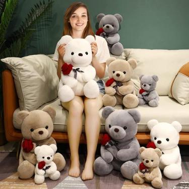 Imagem de Teddy Bear Pelúcia Brinquedo com Rosa, Brinquedos animais de pelúcia b