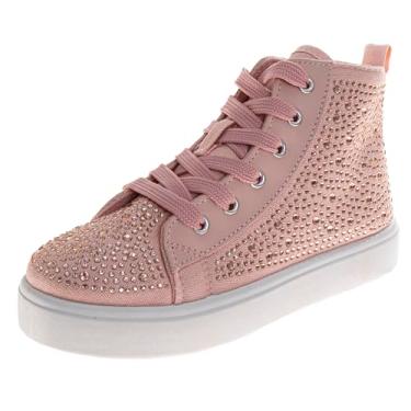 Imagem de Kensie Girl Tênis Hightop Brilhante Glitter Cadarço Antiderrapante - Moda Casual Infantil Sapatos de Cano Alto (Tamanhos: 11-13 Criança Pequena / 1-4 Criança Grande), rosa, 15