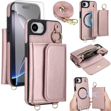 Imagem de Capa de telefone para iPhone 16e/SE 2025/SE 4 carteira destacável protetor de tela compatível com MagSafe alça transversal com cordão RFID bloqueio flip i Phone16e i16e 4ª geração mulheres homens ouro