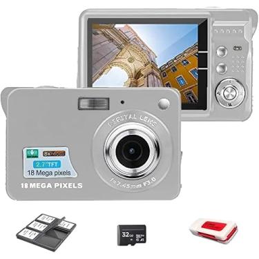 Imagem de Câmera digital Megapixel de 18 MP com tela LCD de 2,7 polegadas, bateria recarregável, foto e vídeo HD para fotografia interna e externa para adultos, crianças (kit de câmera, prata)