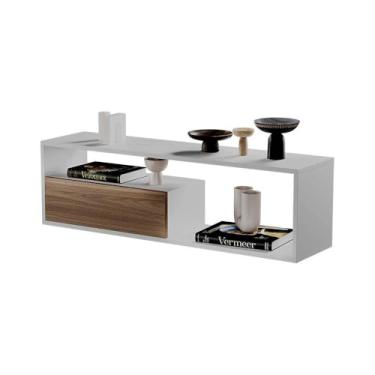Imagem de Rack Nicho Aparador Roma Branco com Freijó para Tv Sala Quarto