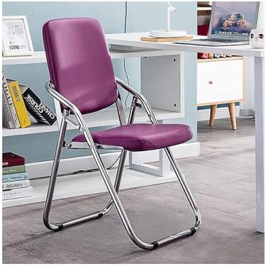 Imagem de NEWCES Cadeira dobrável cadeira dobrável estofada couro PU assento de jantar acolchoado portátil para casa quarto hotel café quarto menina cadeira de evento forte e resistente (cor: D, tamanho: 81 cm)