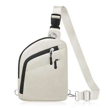 Imagem de TOPEAST Bolsa tiracolo antirroubo para mulheres e homens, bolsa tiracolo pequena para mulheres, viagens, esportes, caminhadas, exercícios, Bege e preto, Small, Bolsa de viagem transversal antirroubo