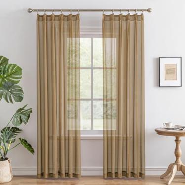 Imagem de Cortinas transparentes cáqui plissadas com 203 cm de comprimento, filtro de luz, cortinas cinza-acastanhado para quarto, fazenda, toque suave, cortinas plissadas leves com ganchos ajustáveis, cáqui