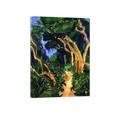 Imagem de Paisagem Abstrata Pôster Famosas Pinturas-Reprodução em Tela-Imagem Decoração Sala de Estar(Forest Path Between Trees) 50x70cm-19x27in Tela Embrulhada