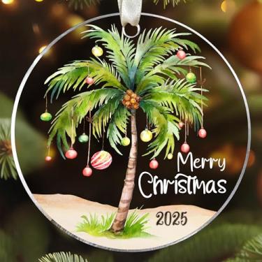 Imagem de SUCHAGIFT Ornamento tropical de palmeira de Natal - Enfeites de Natal de palmeira - Ornamentos de praia costeira tropical 2025 - Ornamento de acrílico para pendurar