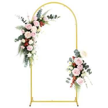 Imagem de ACSUIT Suporte de cenário de arco de casamento de 2,5 m de metal dourado para casamento, chá de bebê, festa de aniversário, arco de balão, decoração de formatura e celebração