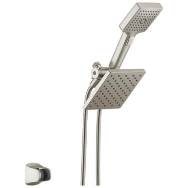 Imagem de Delta Chuveiro duplo quadrado 2 em 1 com spray portátil de 4 configurações, chuveiro duplo removível de níquel escovado com mangueira, chuveiro, taxa de fluxo de 1,75 GPM, inoxidável 75755SS