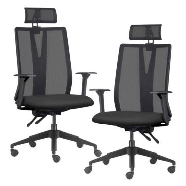 Imagem de Kit 2 Cadeiras Escritório Giratória Presidente Flow F02 Base Preta Crepe Preto - Lyam Decor