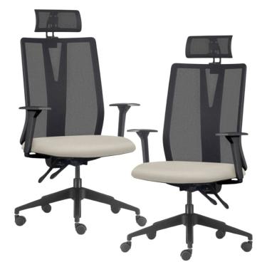 Imagem de Kit 2 Cadeiras Escritório Giratória Presidente Flow F02 Base Preta Sintético Bege - Lyam Decor