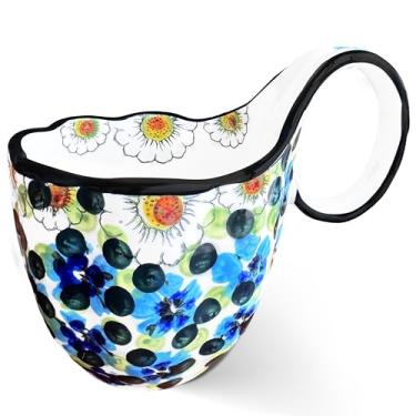 Imagem de JUSONEY Tigelas de sopa de 527 g com alças largas, tigela decorativa pintada à mão, caneca de sopa, tigelas de micro-ondas, tigelas de cerâmica perfeitas para cereais, sopas, frutas, etc. (azul)