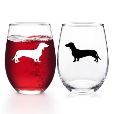 Imagem de Futtumy Conjunto de 2 taças de vinho Dachshund, presentes de dachshund para mulheres, presentes para amantes de cães para mulheres, presentes para amantes de cães para Natal, aniversário, dia das