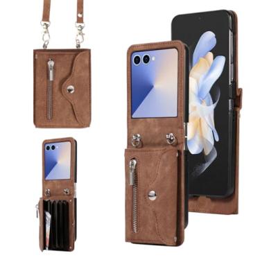 Imagem de Capa protetora para Galaxy Z Flip6, carteira de couro com zíper e porta-cartões (para Galaxy Z Flip6/marrom)