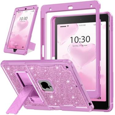 Imagem de INFILAND Capa com glitter para iPad 9ª geração (2021)/8ª geração (2020)/7ª geração (2019) 10,2 polegadas, capa protetora fofa resistente à prova de choque com suporte para crianças, meninas (roxa)