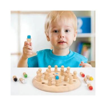 Imagem de Jogo da memória de cores em madeira educativo infantil com dado pedagó