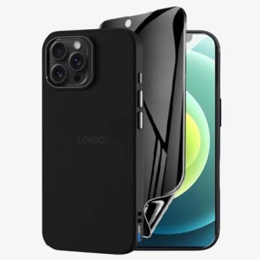 Imagem de Kit Capa Capinha Case Proteção Premium Preta Anti Impactos + Película de Cerâmica Fosca Privacidade Não Quebra, Anti Riscos (iPhone 12/12 Pro)