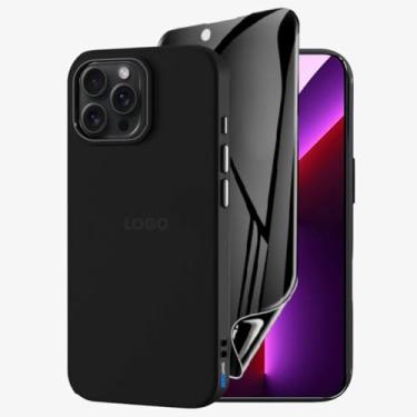 Imagem de Kit Capa Capinha Case Proteção Premium Preta Anti Impactos + Película de Cerâmica Fosca Privacidade Não Quebra, Anti Riscos (iPhone 13 Pro)