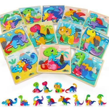 Imagem de Puzzles de madeira TOY Life Dinosaur, pacote com 12 unidades para cria