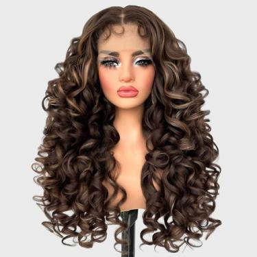 Imagem de Peruca frontal de renda sintética SOKU Long Curly de 22 polegadas para