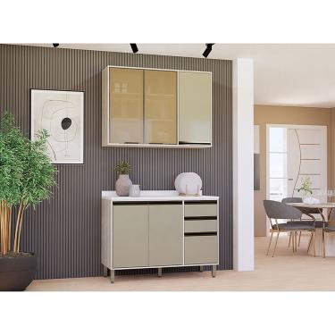 Imagem de Cozinha Compacta 2 Peças Com Tampo Linea Luciane Móveis Pátina Ff-mocca Laca