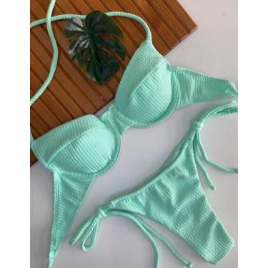 Imagem de Conjunto de Biquini Meia Taça Com Bojo Removivel e Calcinha de Amarrar
