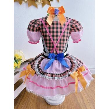 Imagem de Fantasia Infantil Junina Rosa e Xadrez Preto Colorido para Festas - Fa