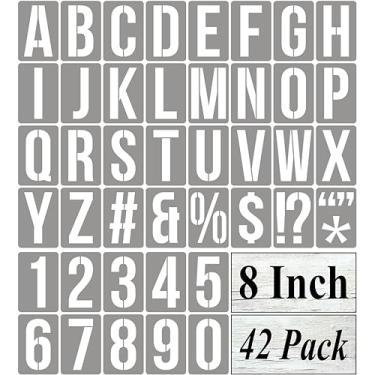 Imagem de Estêncil de letra do alfabeto de 20 cm para pintura – Pacote com 42 modelos de estêncil de letras e números com placas para pintura em madeira, números e letras reutilizáveis para quadro-negro e arte de parede