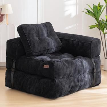 Imagem de MAXYOYO Sofá-cama dobrável, conversível em forma de L de sofá para cama de dormir com travesseiro, lounge confortável para sala de estar, quarto, preto