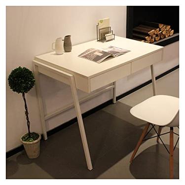 Imagem de Escrivaninha de computador para escritório em casa, simples, PC, laptop, para pequenos espaços, mesa de estudo, pequena mesa de estudo, estrutura de estrutura de aço estável, mesa de computador branca
